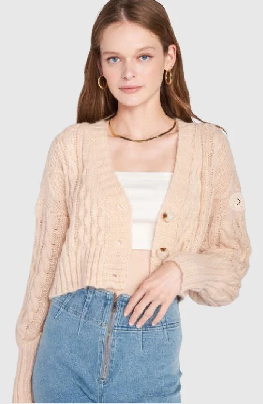 Plush Cable Knit Crop Cardigan | Blush