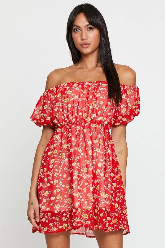 Print Mini Dress Off Shoulder