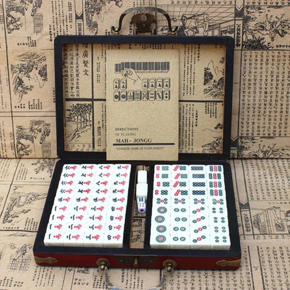 Chinese Numbered Mahjong Set 144 Tiles Mah-Jong Set Portable Chinese Toy with Box Fiber board Mahjong Board Game for fun Camping