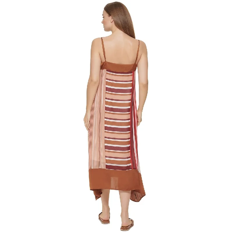 Dkny Women's Mixed Stripe Asymmetric Slipdress Brown Size Large