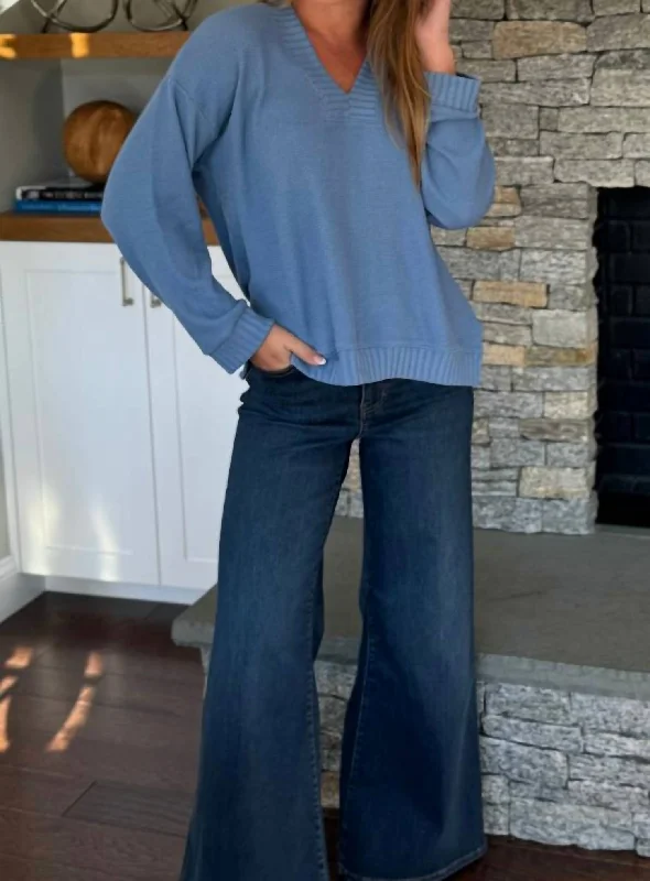 Wide V Neck Sweater In Icy Blue