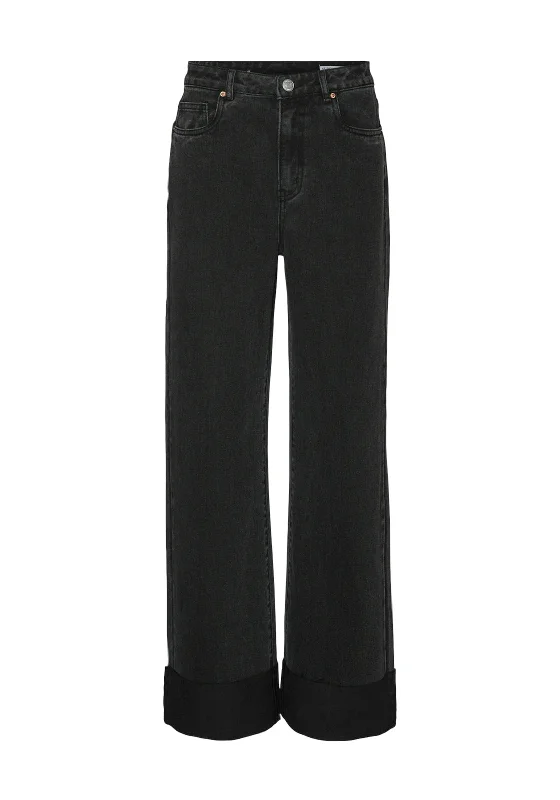 Vero Moda Kathy Turned Up Hem Wide Leg Jeans, Black