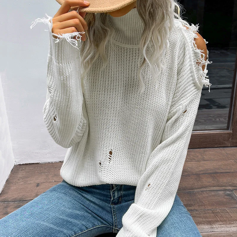 Fashion Turtleneck Shabby Solid Color Long Sleeve Wholesale Sweaters