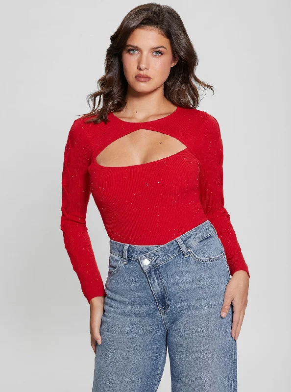 Red Long Sleeves Laurel Knit Top