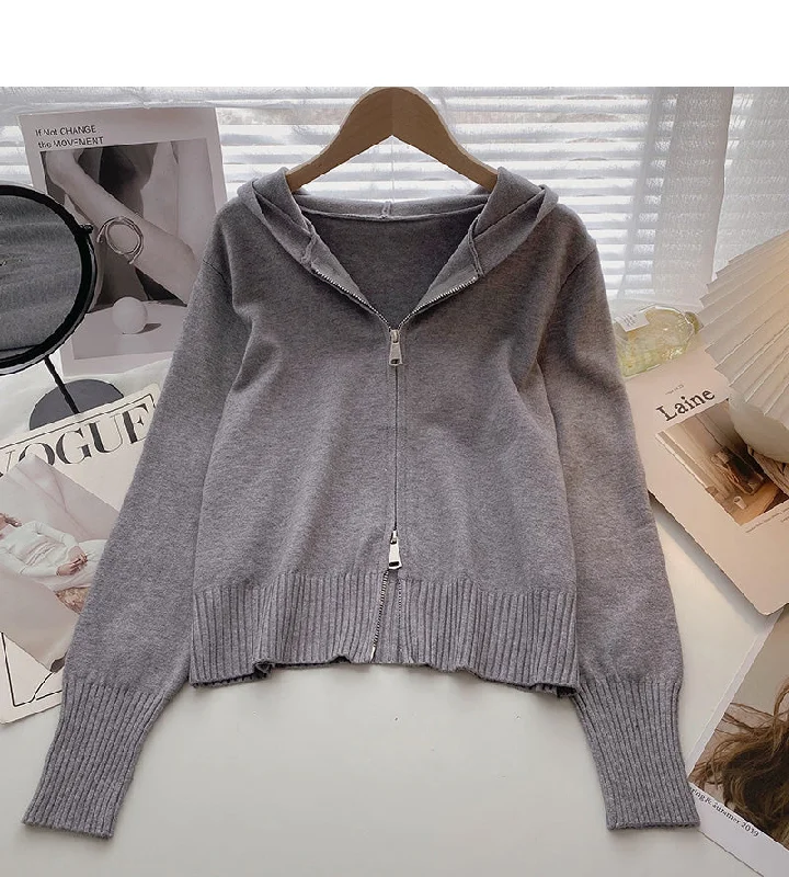 Cardigan knitted coat Long Sleeve hooded top  6578