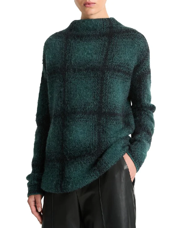 Vince Shadow Plaid Funnel Neck Alpaca & Wool-Blend Sweater