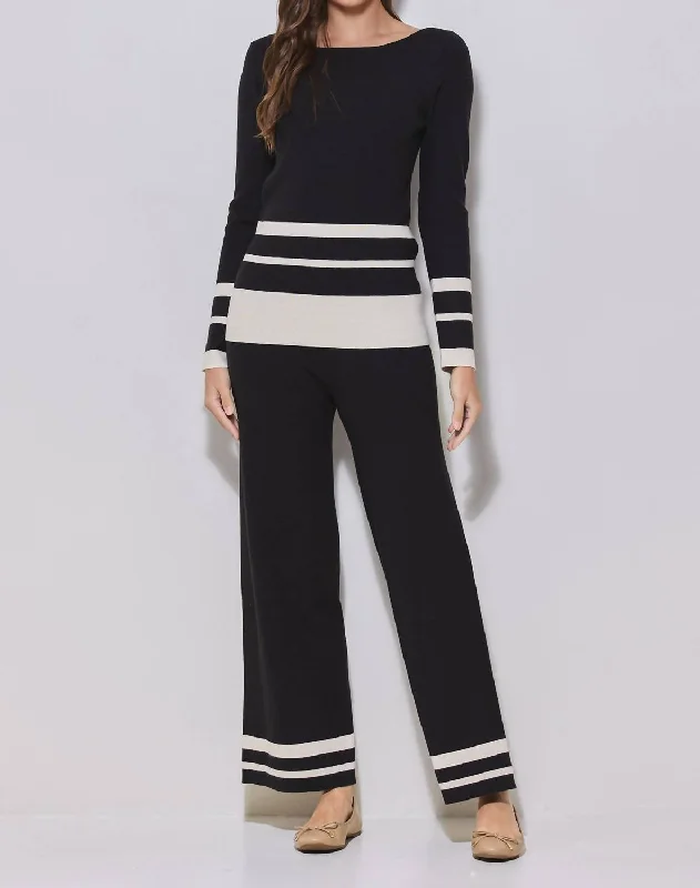 Colorblock Sweater Top In Black/ivory