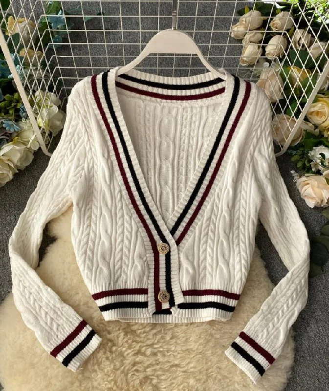 Style V Neckline Loose Sweater Long Sleeve Sweater Sweater Coat Spring And Autumn Clothing      S4369