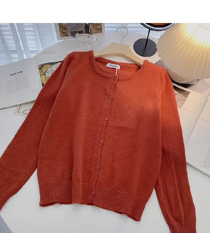 Cardigan knitted coat solid color long sleeve single breasted top  6580