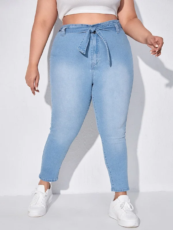 Colorblock Zipper High Waist Cropped Plus Size Jeans