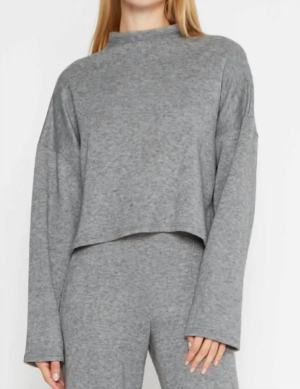 Sweater Knit Funnel Neck Top In Heather Grey