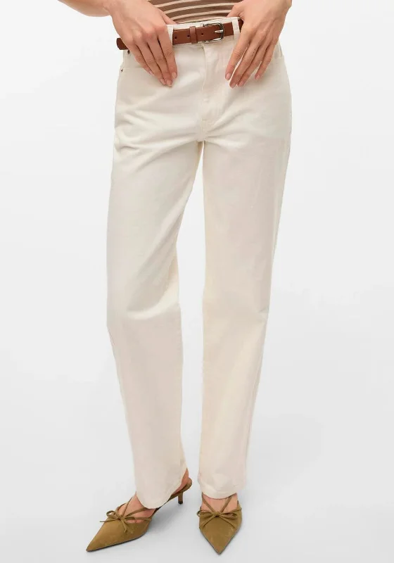 Vero Moda Valerie Mid Rise Straight Leg Jeans, Cream