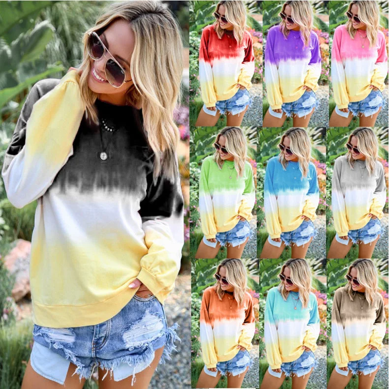 Long sleeved hooded sweater womens gradient color T shirt hoodies