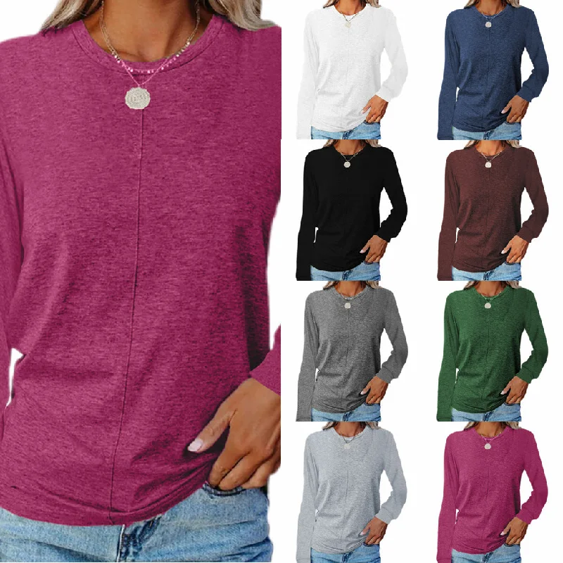 10%OFF S-2XL Autumn and winter new fashion women's long-sleeved round neck T-shirt sweater solid color bottoming shirt